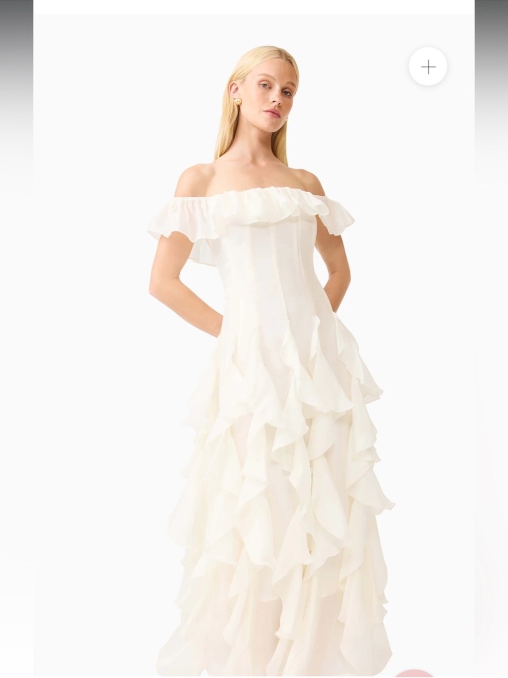 elliatt yvette cream off the shoulder ruffle corset maxi gown dress medium NEW - Picture 5 of 11